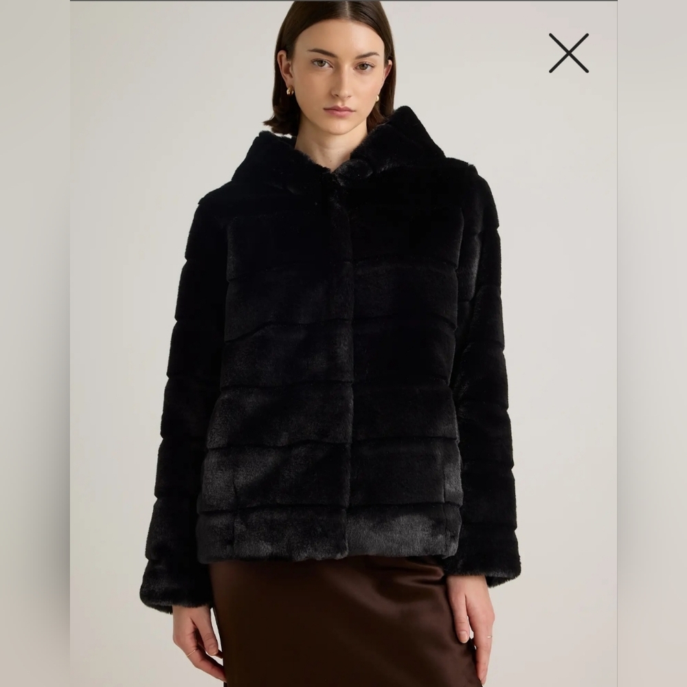 Quince Black Faux Fur Hooded Jacket